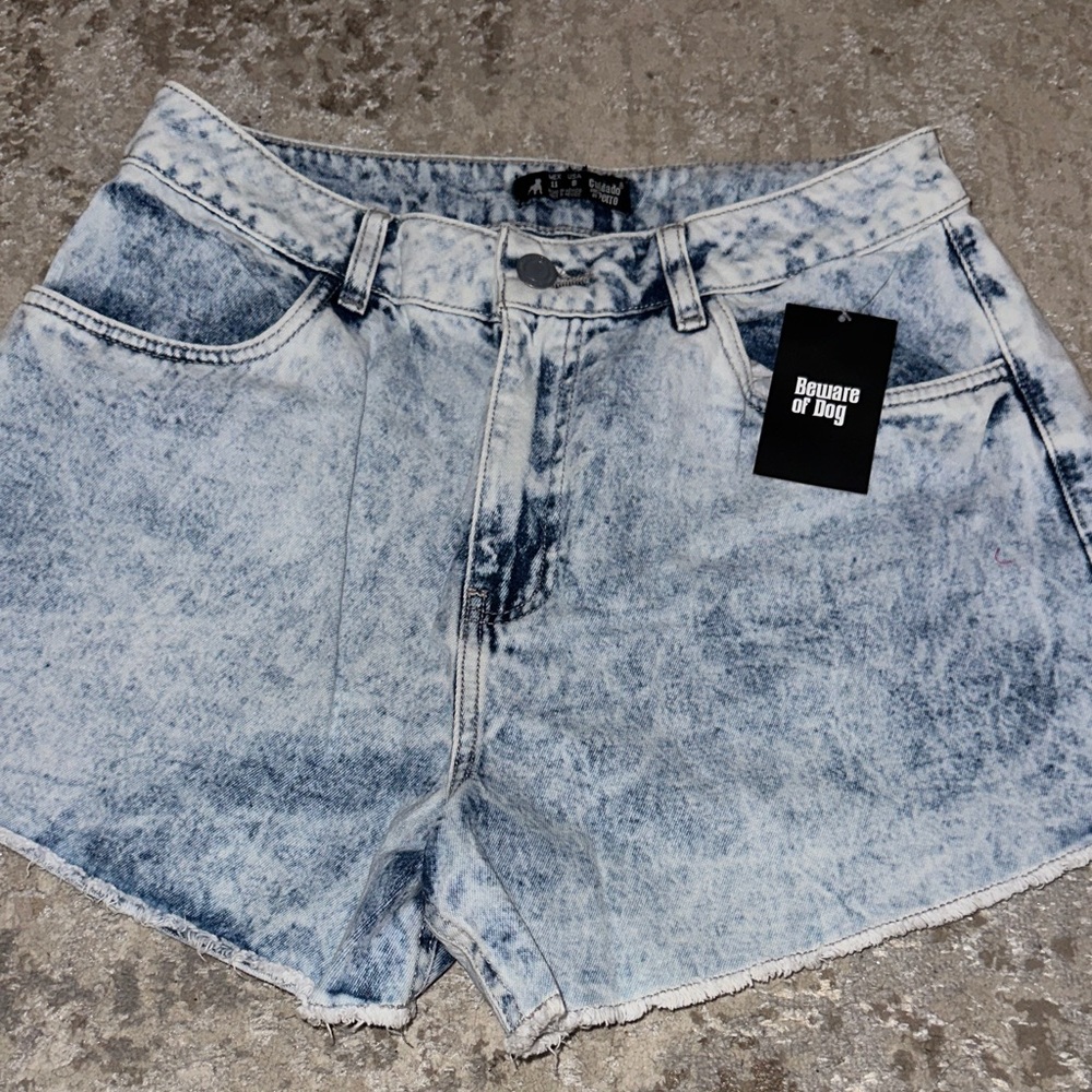 Beware of Dog Women's Light Blue Acid Wash Jean Shorts